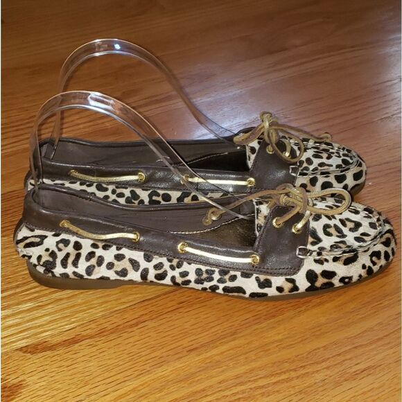 Sperry cowhide Leppard Print boat shoes - Picture 1 of 7